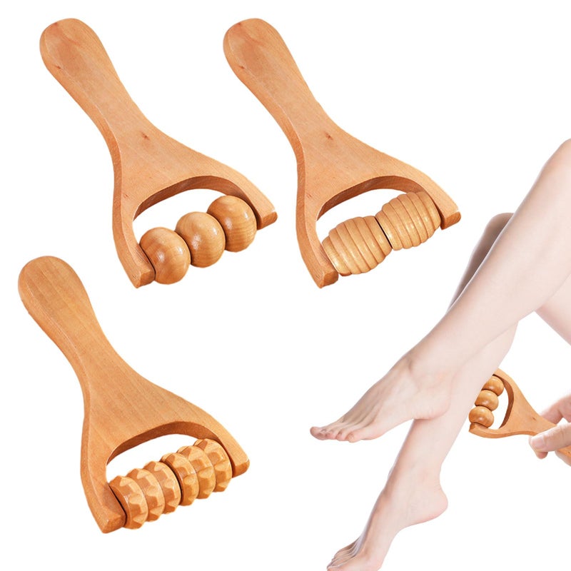 Wood Therapy Massage Tools,3Pcs Wooden Massage Roller,Manual Wooden Massage Tool Massager Roller,Muscle Roller for Relaxes Thigh,Leg,Hands Full Body,Muscle